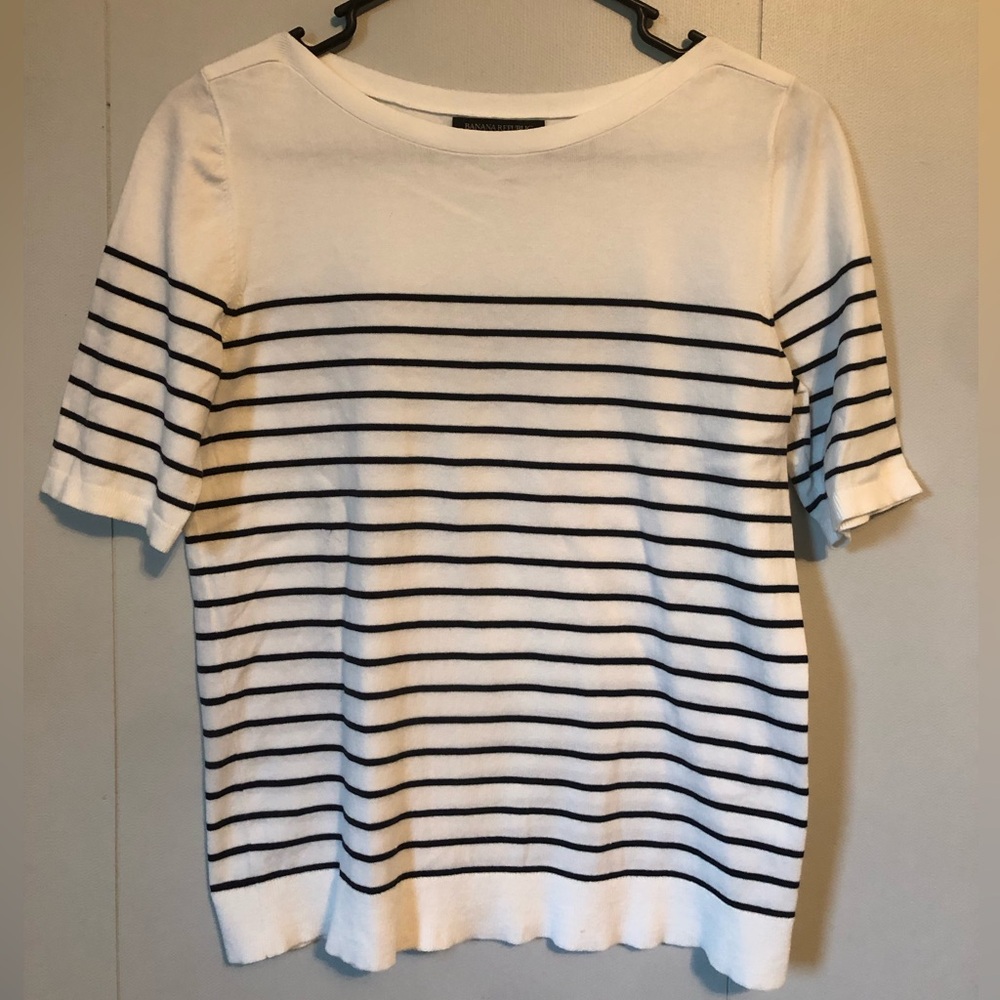 Banana Republic Stretch Cotton Nautical Stripe Boat Neck Top